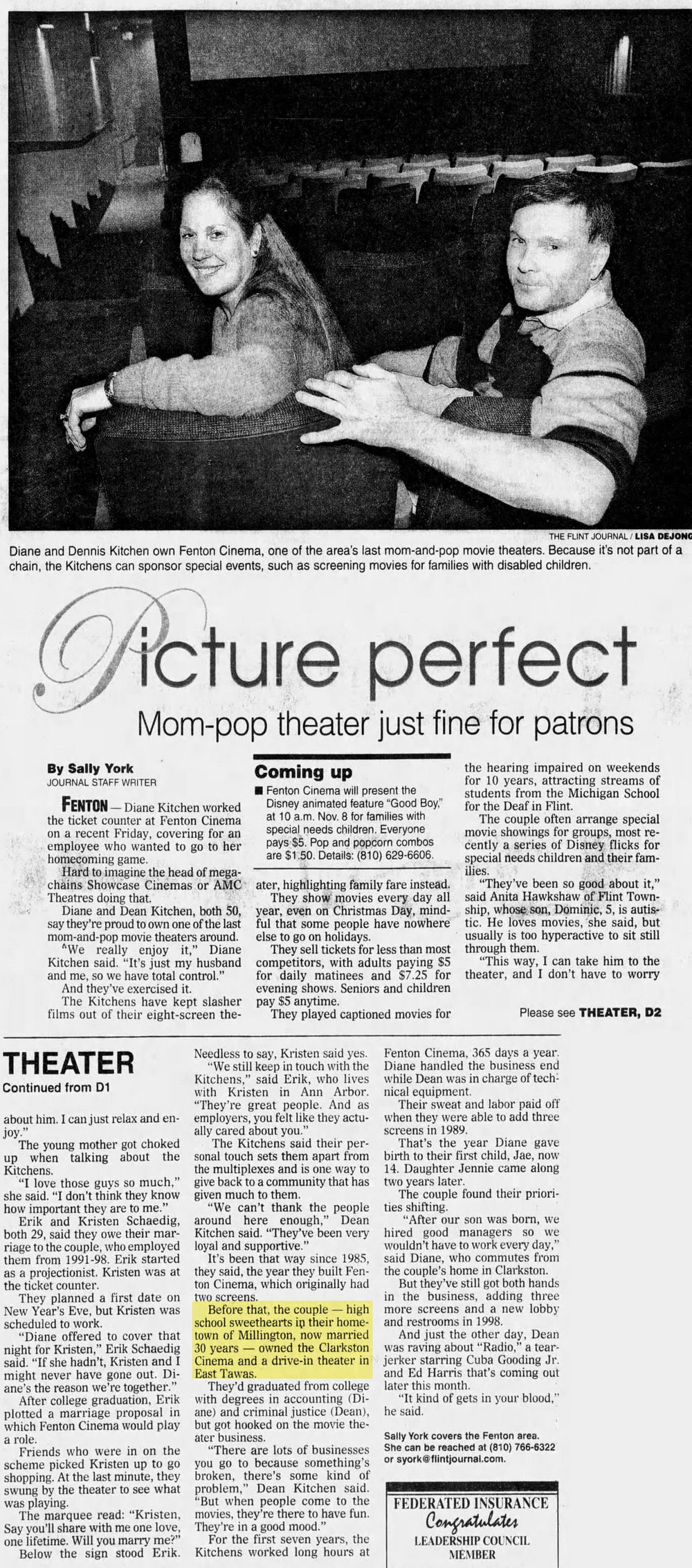 Oct 19 2003 article Fenton Cinema, Fenton